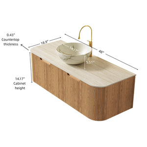 English Elm Dina Floating Bathroom Vanity with Crystal Glass Basin and Sintered Stone Top Beige,Natural Wood,White W2615S00700