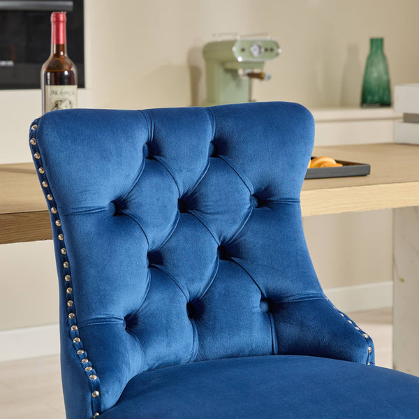 English Elm 25" Elegant Tufted Counter Bar Stools Set of 2 with Plush Spring Cushion and Chrome Durable Base Blue W1143P217852