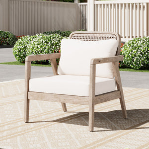 English Elm Outdoor Acacia Wood Club Chair Deep Seating Woven Back Patio Lounge Resort Style N780P171149B