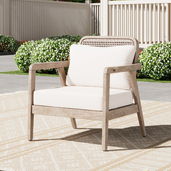 English Elm Outdoor Acacia Wood Club Chair Deep Seating Woven Back Patio Lounge Resort Style N780P171149B