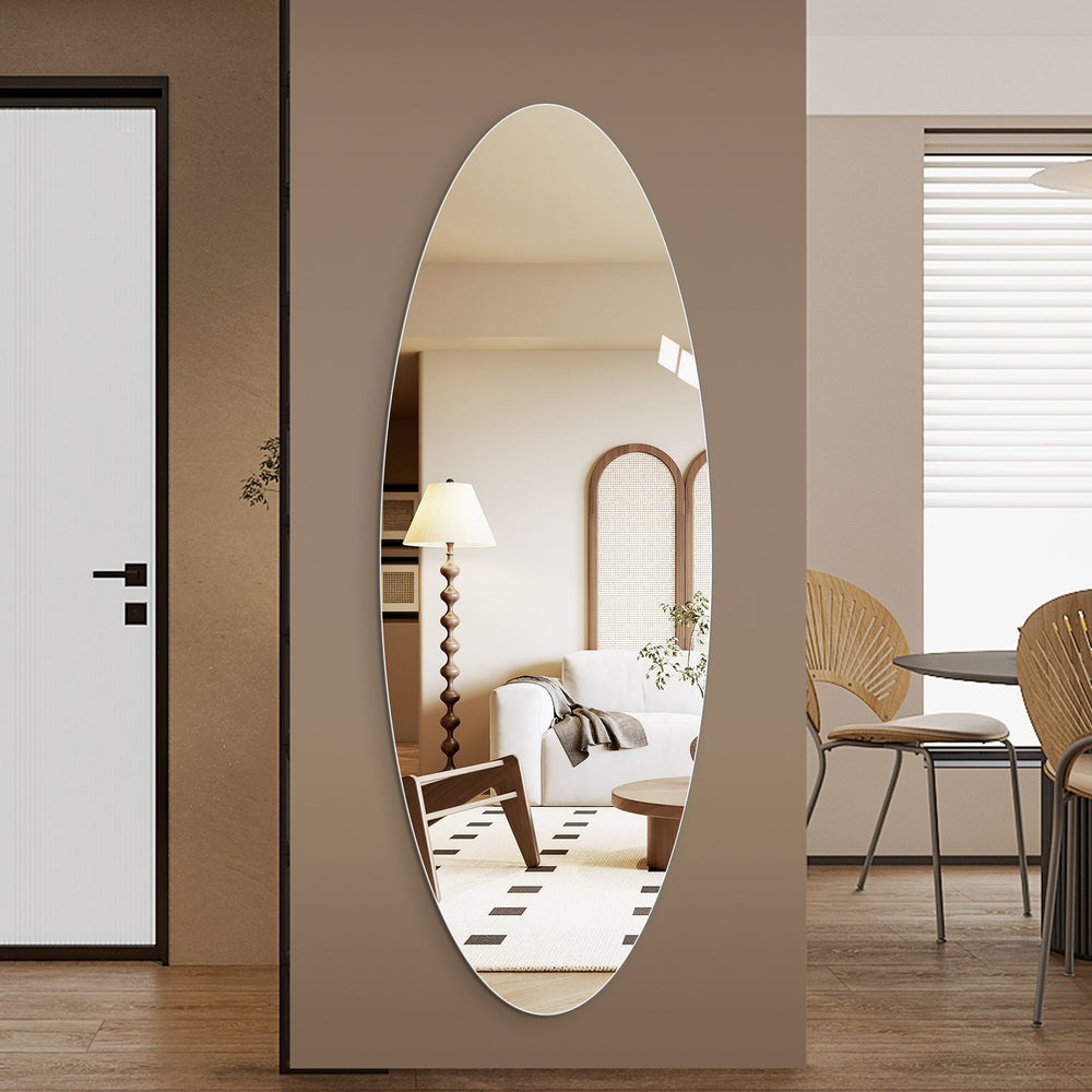 English Elm 65" Frameless Oval Full Length Wall Mirror with Copper-free Glass for Bedroom or Entryway W2709P435594