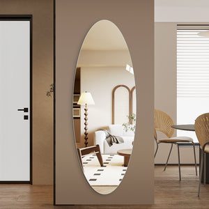 English Elm 65" Frameless Oval Full Length Wall Mirror with Copper-free Glass for Bedroom or Entryway W2709P435594