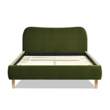 English Elm Roman Curved Headboard Upholstered Platform Bed, Queen, Olive Green Performance Velvet