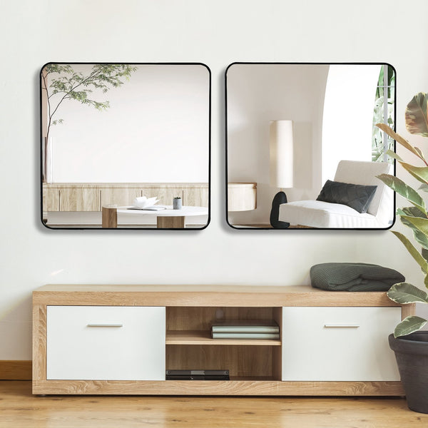 English Elm 36in Black Metal Framed Square Bathroom Mirror 36x36in Large 4mm HD Shatterproof Wall Mirror W2203P310398