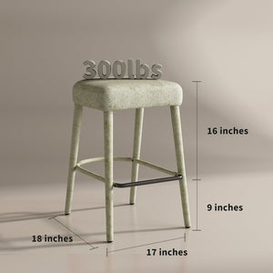 English Elm Backless Blue Fabric Upholstered Counter Stools Set of Two with Padded Seat Footrest Green W5096P400663