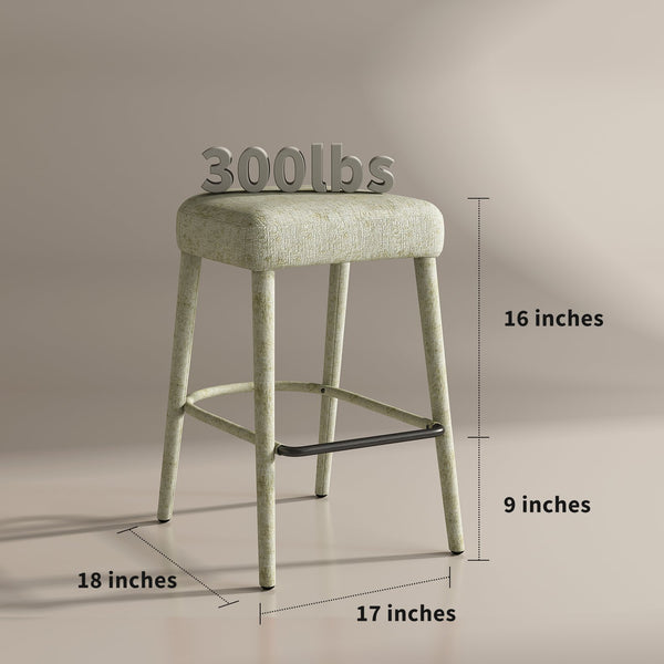 English Elm Backless Blue Fabric Upholstered Counter Stools Set of Two with Padded Seat Footrest Green W5096P400663