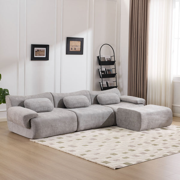 English Elm Modular Chenille Deep Seat Sectional Sofa with Bamboo Frame for Living Room Lounge Grey W1829S00072