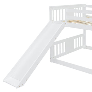 English Elm Full Over Kids Bunk Bed with Built-in Slide Ladder Pine Frame Gray Finish LT100208AAK