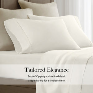 English Elm 4 Pieces Queen Sateen Sheet Set - Luxurious Ivory Egyptian Cotton For Ultimate Comfort & Elegance B035P381316