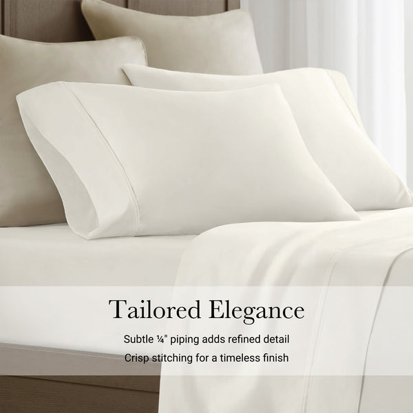 English Elm 4 Pieces Queen Sateen Sheet Set - Luxurious Ivory Egyptian Cotton For Ultimate Comfort & Elegance B035P381316