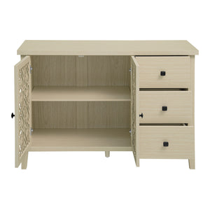 English Elm Hollowed-Out Cabinet With 2 Doors & 3 Drawers – Stylish American Furniture For Versatile Storage Solutions W688P223034
