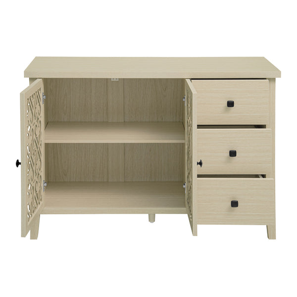 English Elm Hollowed-Out Cabinet With 2 Doors & 3 Drawers – Stylish American Furniture For Versatile Storage Solutions W688P223034