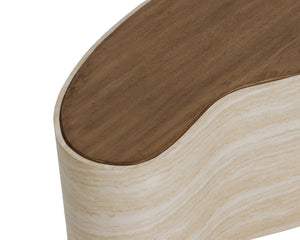 Sunpan ISHIKO Coffee Table - Sculptural Design with Warm Wood-Effect Top & Concrete Base for Modern Spaces 112579