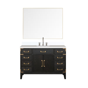 English Elm Black Oak Single Bath Vanity 48" W With White Quartz Top, Chrome Faucet & 46" Mirror Set Included B2731S02223