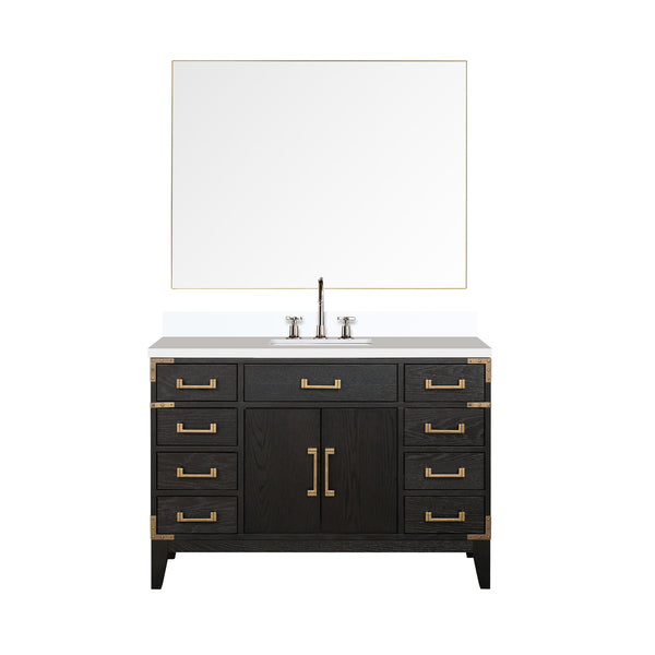 English Elm Black Oak Single Bath Vanity 48" W With White Quartz Top, Chrome Faucet & 46" Mirror Set Included B2731S02223