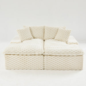 English Elm White Turtle Velvet Double Chaise Lounge - Plush Modular Sofa With Compressed Sponge & Pillows W3371S00038-GIGA