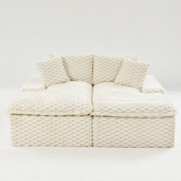 English Elm White Turtle Velvet Double Chaise Lounge - Plush Modular Sofa With Compressed Sponge & Pillows W3371S00038-GIGA