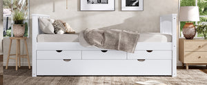English Elm Twin Solid Wood Platform Bed with Trundle and Two Drawers, White Daybed for Kids Guests Off White W1580S00262