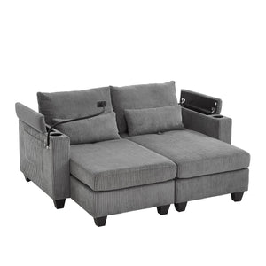 English Elm Convertible Chaise Lounge Sofa Bed With Usb Ports, Cup Holders & Storage - Stylish Grey Sleeper Sofa N719S002020E