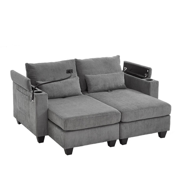 English Elm Convertible Chaise Lounge Sofa Bed With Usb Ports, Cup Holders & Storage - Stylish Grey Sleeper Sofa N719S002020E