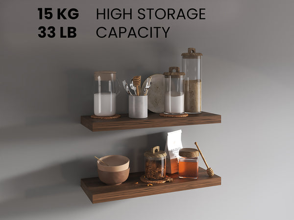 English Elm Ecco Floating Shelves Set of 2 31.5" — Sleek Matte Finish, Hidden Brackets, Sturdy Display Solution Dark Brown 32 L x 11 W x 4 H B200P350336