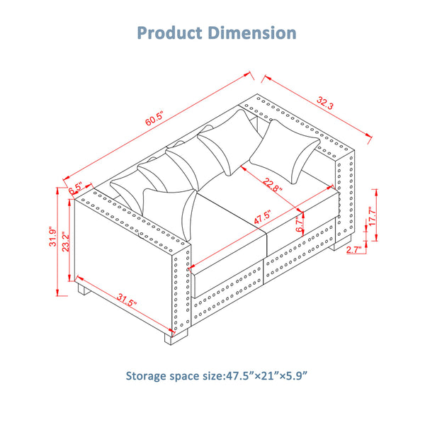 English Elm Modern Velvet Sofa Set 2+3 Seater With Square Armrests & Silver Nailhead Trim - Stylish Comfort! W1097S00192