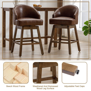 English Elm United We Win Quilted Microsuede Swivel Barstool with Wood Legs and Gold Rivet Trim Brown W1568P361704