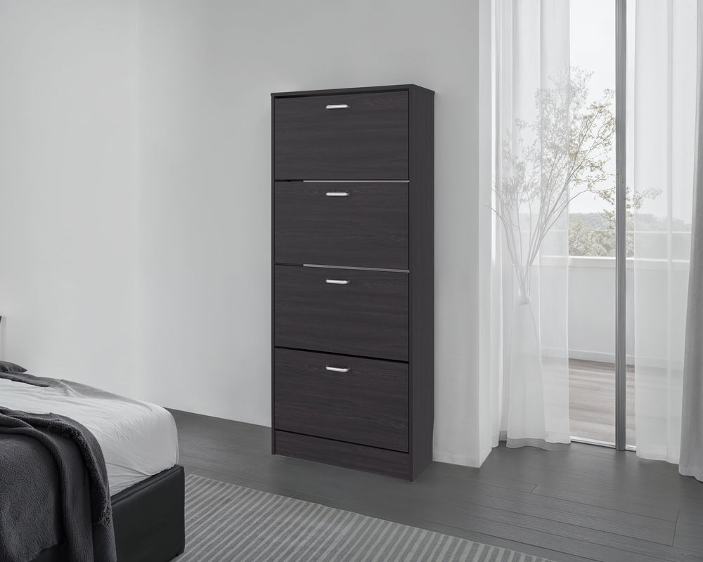 English Elm Fm Inola Tall Vertical Shoe Cabinet Slim White Entryway Storage with Hinged Doors B128P485473