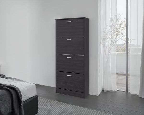 English Elm Fm Inola Tall Vertical Shoe Cabinet Slim White Entryway Storage with Hinged Doors B128P485473