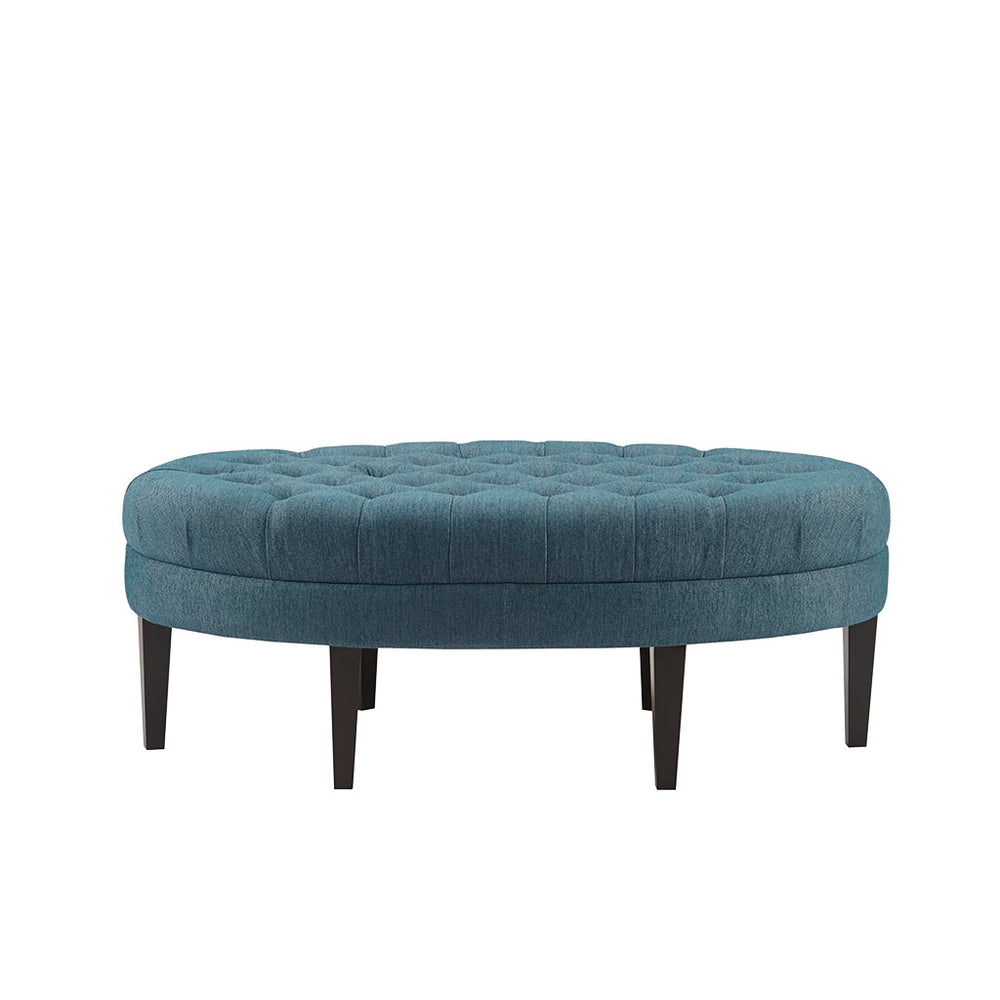 JLA Home Madison Park - Surfboard Tufted Ottoman — Oval Upholstered Accent Bench with Button Tufting & Dark Wood Legs for Stylish Seating and Footrest FUR101-0044