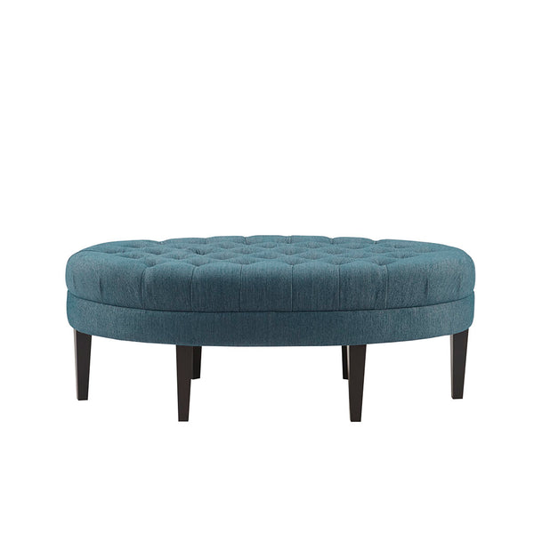 JLA Home Madison Park - Surfboard Tufted Ottoman — Oval Upholstered Accent Bench with Button Tufting & Dark Wood Legs for Stylish Seating and Footrest FUR101-0044