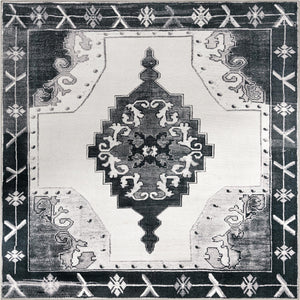Unique Loom Timeless Thomas Machine Made Medallion Rug Black and White, Gray 7' 6" x 7' 7"