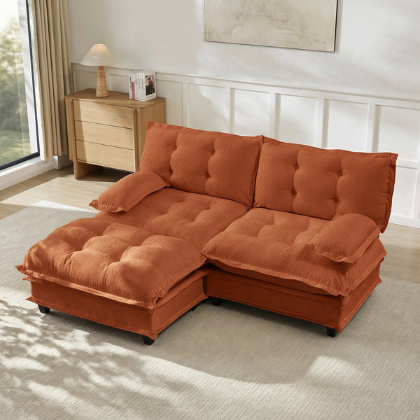 English Elm 77" L-shaped Chenille Cloud Sectional Sofa with Ottoman Deep Cushioned Modular Couch Orange W714S01735