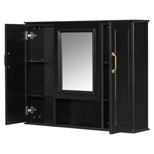 English Elm 36'' Mirror Cabinet with 3 Doors — Wall-Mounted Bathroom Storage Unit, MDF & Pine, Spacious Shelves Black N725P346902B