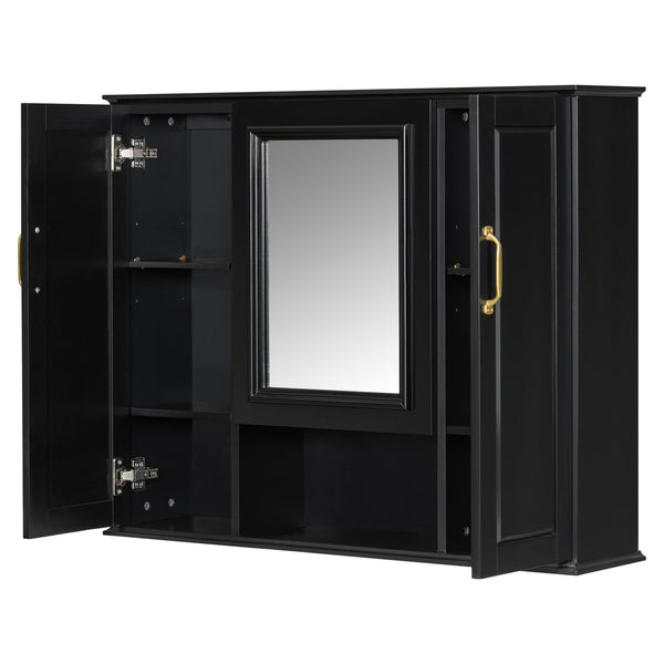 English Elm 36'' Mirror Cabinet with 3 Doors — Wall-Mounted Bathroom Storage Unit, MDF & Pine, Spacious Shelves Black N725P346902B