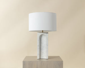 Sunpan Rohe Table Lamp - Elegant Marble Base, Modern Design, Perfect for Living Room or Bedroom Decor White