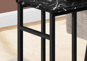 English Elm Accent Table, C-Shaped Snack & Side Table With Faux Black Marble Top And Sturdy Metal Frame, Modern Design B2710P218974
