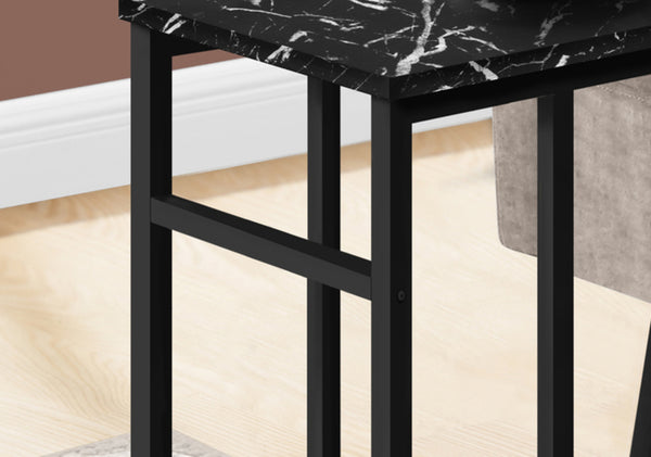 English Elm Accent Table, C-Shaped Snack & Side Table With Faux Black Marble Top And Sturdy Metal Frame, Modern Design B2710P218974