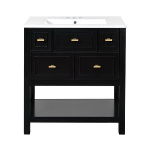 English Elm 60'' Elegant Freestanding Bathroom Vanity Set With Ceramic Sink, Solid Wood Frame & Ample Storage N710SS00004B