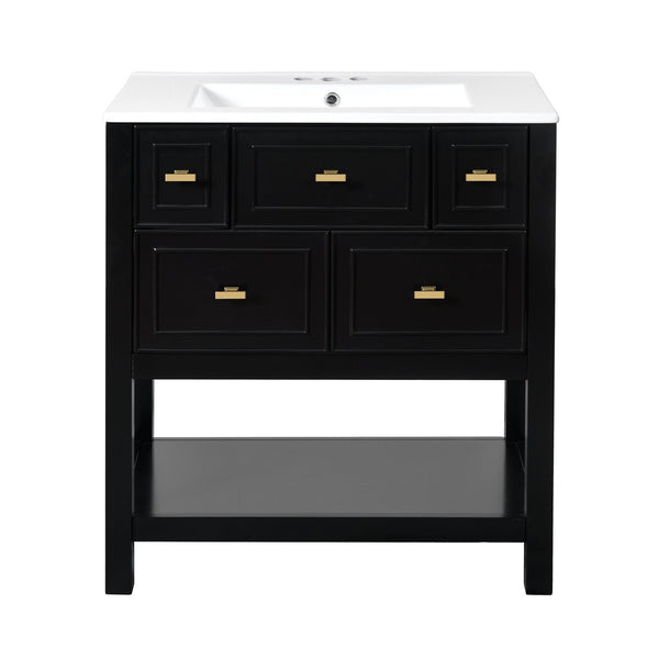 English Elm 60'' Elegant Freestanding Bathroom Vanity Set With Ceramic Sink, Solid Wood Frame & Ample Storage N710SS00004B