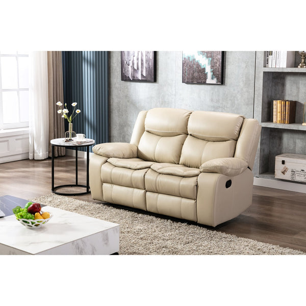 English Elm 1+2+3 Leather reclining sectional set with pocket springs, pillow-top arms, storage, solid frame comfort Cream W791S00004