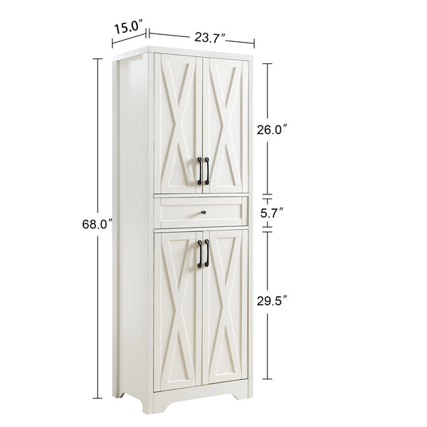 English Elm 68"high multifunctional sideboard with tempered glass accents, large-capacity storage, anti-dump safety and sleek modern design for living room, office, bedroom White W1162P205097