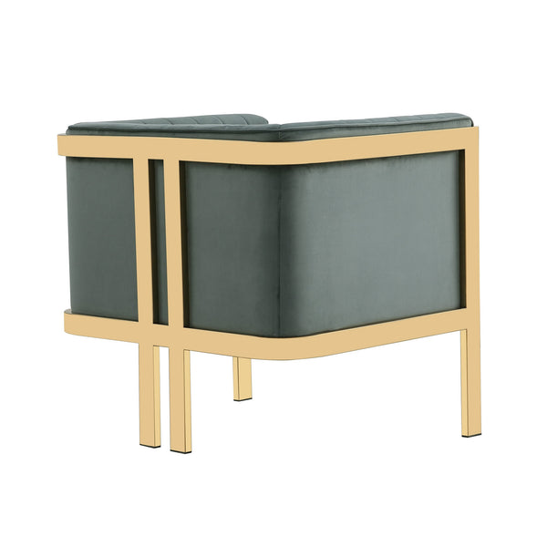 English Elm Paramount Velvet Lounge Chair with Polished Brass Stainless Steel Frame, Plush High-Density Comfort Warm Grey B365P397974