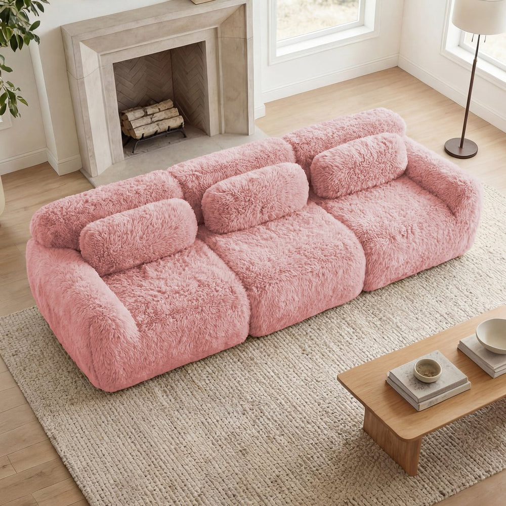English Elm 114''soft Plush Modular Sectional Sofa with Cloud Cushions for Living Room Theater Pink W714S01558