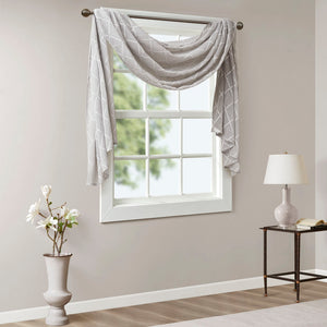 JLA Home Madison Park - Diamond Sheer Embroidered Window Scarf Delicate Diamond Motif Sheer Valance Softly Diffuses Light Grey MP40-4942