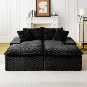 English Elm Black Turtle Velvet Double Chaise Lounge - Plush Dual Sofa For Ultimate Comfort & Style, 400 Lbs Capacity W3371S00034