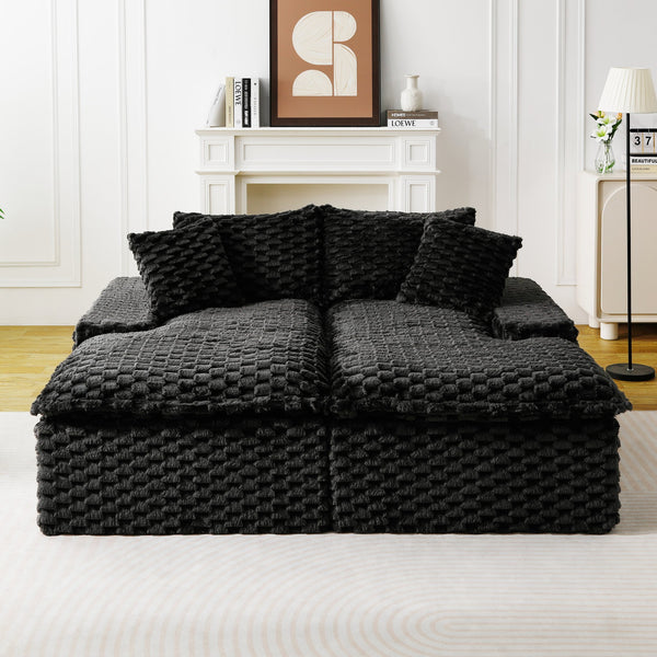 English Elm Black Turtle Velvet Double Chaise Lounge - Plush Dual Sofa For Ultimate Comfort & Style, 400 Lbs Capacity W3371S00034