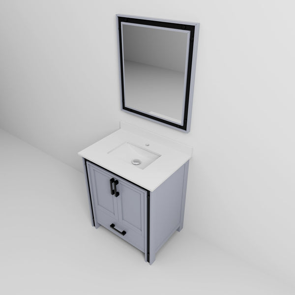 English Elm Dark Grey Bath Vanity Set With Cultured Marble Top, Soft-Close Storage & Coordinating Mirror - 30" W B2731S00809