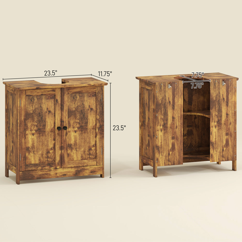 English Elm Bathroom Under Sink Cabinet Dark Green Mdf with Double Doors and Adjustable Shelf Rustic Brown T3971P401172