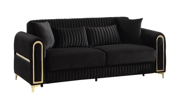 English Elm Ruby Contemporary Sofa Set with Channel Tufting Birch Frame and Gold Steel Legs B009S02247